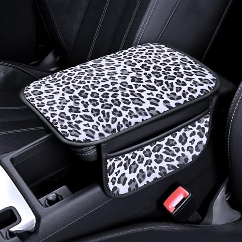 Auto Center Console Pad PU Leather Car Armrest Seat Box Cover Protector Universal Fit (White Gray) - color: White Gray