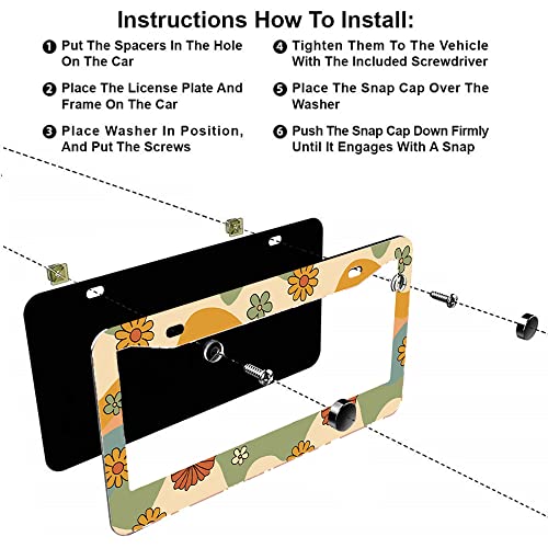 2Pcs Flower Retro License Plate Frames Cover Holders Stainless Steel Retro Flowers License Plate Cover with Screw Caps Cover and Screwdriver Set - 2-Hole for Girl Women (Flower Retro) - color: Flower Retro