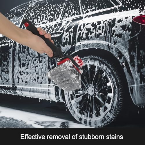 Wheel and Tire Brush for Cleaning Wheels, Tires and Rims, Car Wash Wheel Well Brush, Soft & Stiff Bristle Double Head Car Detailing Tire Scrub Cleaner Brushes