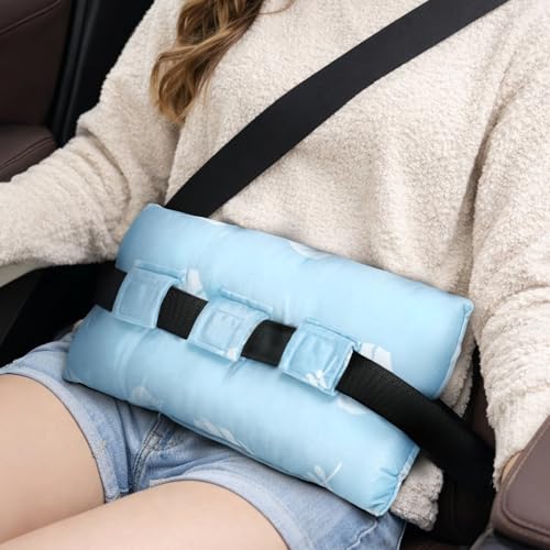 supregear Abdominal Seatbelt Pillow, Soft Smooth Cover Seatbelt Cushion with Hot/Cold Pack Pocket for Gentle Comfort and Pressure Relief During Travel or Recovery (Blue Monstera Pattern) - color: Blue Monstera Pattern (Smooth Cover)