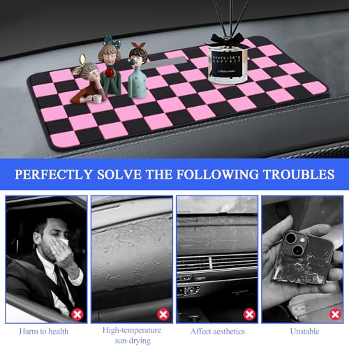 Wuyaoyao 2PCS Car Dashboard Anti Slip Mat, 12.2"×8.3" Non-Slip Dashboard Sticky Pad, PVC Car Dash Gripping Mat, Multifunctional Auto Grip Mat for Phones Sunglasses Keys Electronic Devices (Pink) - color: Pink