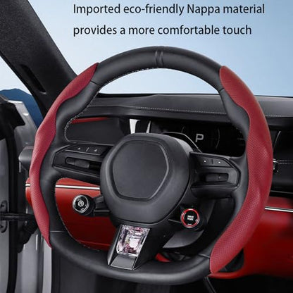 Car Steering Wheel Cover, Nappa Leather, Segmented, Anti-Slip, Odorless, Breathable, for General Motors, 14-15inch (Red) - color: Red