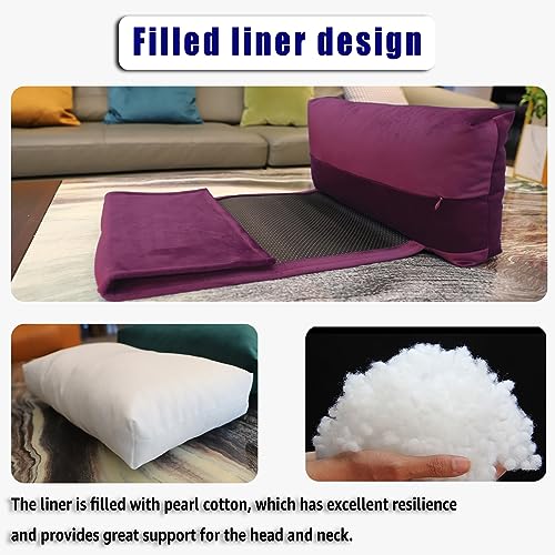 Non-Slip Head Pillow for Recliners - Neck Support Cushion with Velvet Cover for Pain Relief at Home, Office and Travel (Plum) - color: Plum