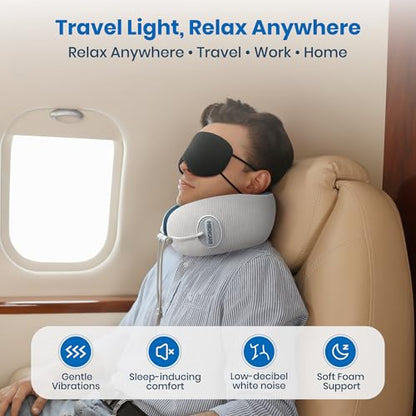 Medicane Neck Travel Pillow with Massage, Neck Pillows with Heat & Gentle Vibration Massage with Ergonomic Foam, Perfect for Airplane, Car, Office, Home, Pain Relief,Sleeping,Traveling,Long Flight - color: Blue