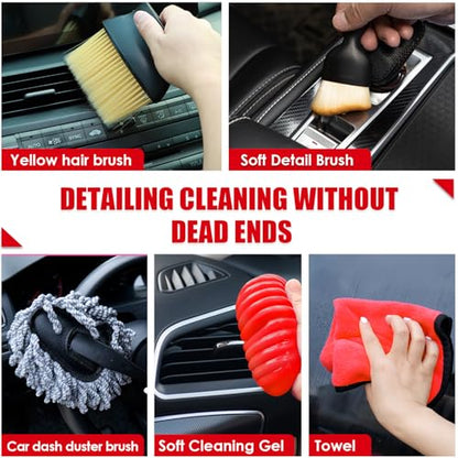17PCS Car Cleaning Kit, Car Interior Detailing Kit with Red High Power Handheld Vacuum, Detailing Brush Set, Windshield Cleaner, Cleaning Gel, Complete Auto Accessories for Women - color: Red