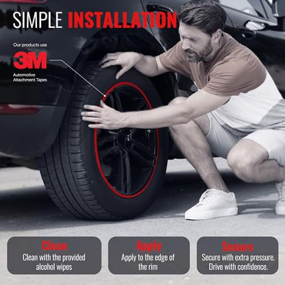 RIMiQ PROTECTiQ Universal Wheel Protection - 1/4" Trim Easy to Apply with Automotive 3M Tape. 6 Colors - Fits Up to 24" Rims - Including Tesla - Red - color: Red, size: Protectiq