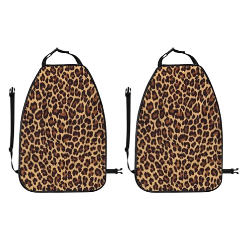 Leopard Print Car Seat Back Protectors 2 Pack – Large Kick Mats with Storage Pockets, Universal Fit for Most Vehicles