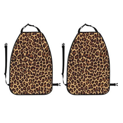 Leopard Print Car Seat Back Protectors 2 Pack – Large Kick Mats with Storage Pockets, Universal Fit for Most Vehicles