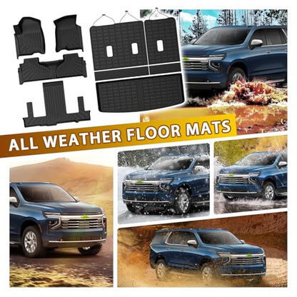 Powerty Floor Mats for 2021-2025 2026 Chevrolet Chevy Tahoe/GMC Yukon 7 Passenger Car Mats, All Weather TPE Custom Cargo Liner Seat Back Covers Protectors Full Set Car Accessories (Not for Yukon XL) - size: 2)Chevy Tahoe/GMC Yukon 7Seater｜21-26｜Full Set