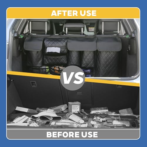 Backseat Hanging Organizer with Large Storage Bags | PU Leather, Large Capacity | Adjustable Straps, Waterproof & Collapsible | Universal Fit for SUVs, Sedans & Trucks | Black, 37.8" x 18.1" - P810 - color: Leather-Black
