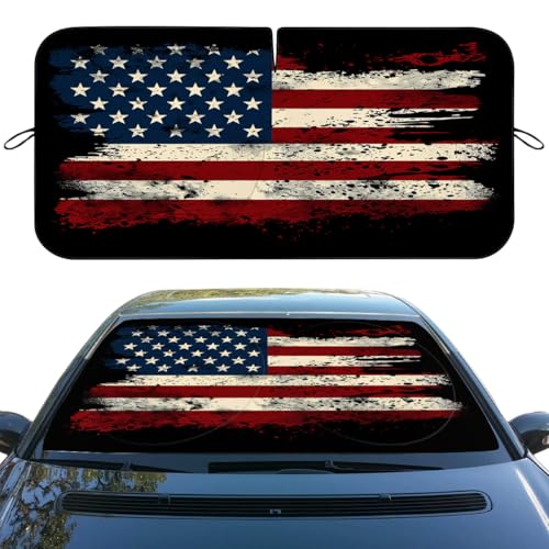 Patriotic American Flag Car Windshield Sunshade Folding, 59x31.5 Inch, Polyester, Red, White, Blue, Roll Up, Car Compatible - color: American Flag
