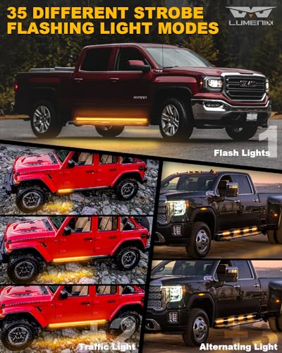 LUMENIX 2PCS 70 Inch Emergency Strobe Lights Strip LED Running Board Flexible Lights Bar Flashing Warning Hazard Safety Side Light for Construction Vehicles Tow Work Trucks Pickups - Amber - color: Amber