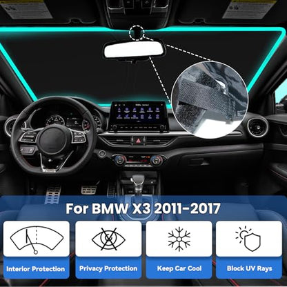 Windshield Sun Shade for BMW X3 2011-2017, Car Front Window Sunshade with 240T Sun Visor Protector Blocks UV Rays Heat Sun Shield Accessories - size: For X3 2011-2017