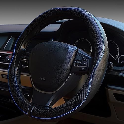 ESEWALAS Universal Car Steering Wheel Cover,Anti-Slip Leather Steering Wheel Cover,Sports Style Steering Wheel Protector,Car Interior Accessories Auto Steering Wheel Covers (Black with Blue) - color: Black with Blue