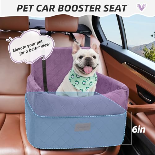 HEGGCOOE Small Dog Car Seat, Memory Foam Dog Booster Seats with Thick Cushion for Medium Dogs Under 35lbs, Detachable Washable Pet Car Seat Bed with Storage Pockets,2 Safety Belts Purple - color: Purple