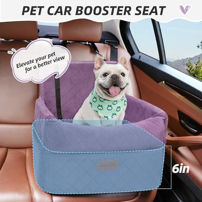 HEGGCOOE Small Dog Car Seat, Memory Foam Dog Booster Seats with Thick Cushion for Medium Dogs Under 35lbs, Detachable Washable Pet Car Seat Bed with Storage Pockets,2 Safety Belts Purple - color: Purple