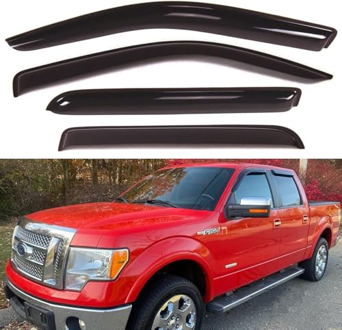 Side Vent Window Visors Wind Deflectors Guard Shade for F150 SuperCrew/Crew Cab Sun Rain Guards 2009-2014,Tape On Smoke Out-Channel Vent Deflector,Weatherproof Side Window Deflector,4PC-Set 94155 - size: 2009-2014 F150 Supercrew/Crew Cab