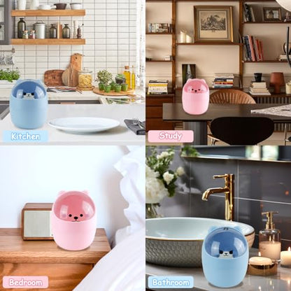 Mini Trash Can, Cute Small Trash Can with Lid, Desktop Paper Bin with 5 Rolls of Bin Liners, Portable Tabletop Dustbin, Cartoon Animal Rubbish Storage for Office Bedroom Desk Car Kitchen(Pink) - color: Pink