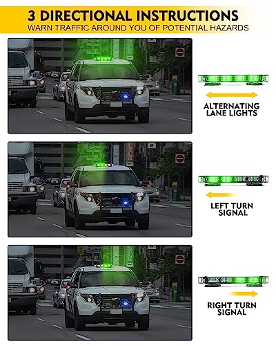 LUMENIX Rooftop Strobe Beacon Lights Bar Green LED Emergency Caution Traffic Lightbar with Heavy-Duty Magnetic Base Safety Warning Flashing Light for POV Law Enforcement Vehicles Tow Trucks Snowplow - color: Green