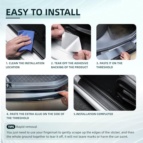 Car Door Sill Protector Compatible with Toyota Camry 2025-2019 LE XSE XLE SE Sedan Prime - Custom Fit Anti-Scratch Carbon Fiber Threshold Protection Sticker, Trunk & Door Entry Edge Guard(9 PCS)