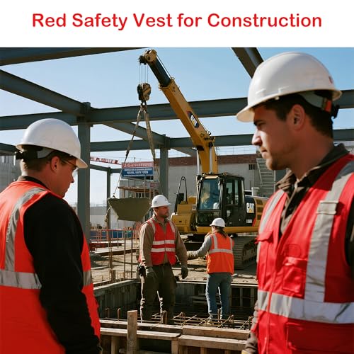 Reflective Safety Vest for Men Women Construction Vest Meet ANSI/ISEA Standard - color: Ap1-red, size: Large