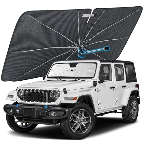 [2026 Upgraded] Car Windshield Sun Shade Umbrella, Front Window Sunshade with Thermo Shield Fabric, Foldable Car Sun Visor for Jeep Wrangler/Gladiator, 4Runner/Land Cruiser (X-Small 55" L x 23" W) - size: X-Small