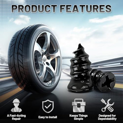 60 PCS Tire Repair Rubber Nail Kit, Self-Tapping Spiral Screws for Tubeless Tires - Upgrade Emergency Puncture Fix Tools for Car/Truck/Motorcycle/Tractor