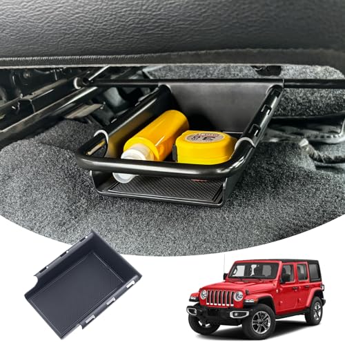 Front Under Seat Storage Organizer Tray Compatible with Jeep Wrangler JL/JLU 2018-2022 2023 2024 2025 2026 and Jeep Gladiator JT Truck 2020-2023 2024 2025 2026 Hidden Accessories （Patented Design） - color: 1PC - Under Seat Tray