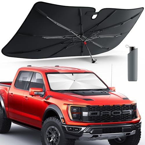 DMJN Umbrella Windshield Sun Shade - Large, Car Sunshade for Front Windshield [Nano Ice-Crystal Coatings] UPF50+ Heat & UV Block, Protect Interior & Keep Cooler Universal for Car, SUV, Truck - size: Large(61"l X 33"w)