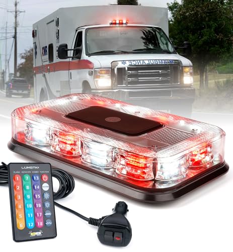 LUMENIX LED Roof Top Strobe Beacon Light Bar Rooftop Security Warning Emergency Flashing Plow Lights for First Responder Firefighter Vehicles Fire Trucks Cars Snowplow - Red White - color: Red and White
