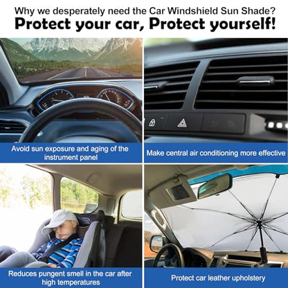 Riakrum Patriotic Eagle American Flag Car Windshield Sun Shade Umbrella Foldable UV Ray Windshield Sun Shade Car Front Window Sunshade Keep Vehicle Cool Heat Reflector, Fit Various Size