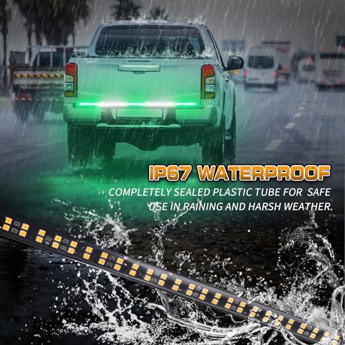 XRIDONSEN 60 inch Truck Tailgate Green White Emergency Lights Strip 360 LED Rear Window Strobe Lights Firefighter POV Light Flashing Warning Hazard Safety First Responder Lights for Vehicles Pickup - color: Green/White