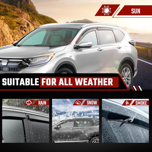 Tape-On Rain Guards Compatible with Honda CRV 2017-2022 Black Extra Durable Shatterproof Side Window Deflectors, Vent Window Visors, Wind Deflectors - 4 PCS - size: Fit for Honda CRV 2017-2022 Tape On