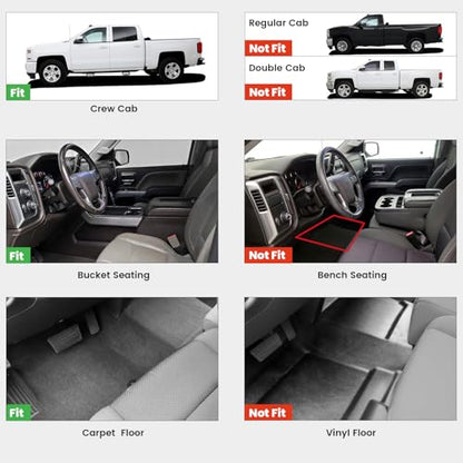 LASFIT Floor Mats 2014-2018 for Chevrolet Chevy Silverado/GMC Sierra 1500 Only Crew Cab, 2015-2019 Silverado/Sierra 2500HD 3500 HD, Only Crew Cab, with Carpet Floor, Only Fit 1st Row Bucket Seating - size: 1500 2500HD 3500HD Crew Cab/Bucket Seat 2014-2018