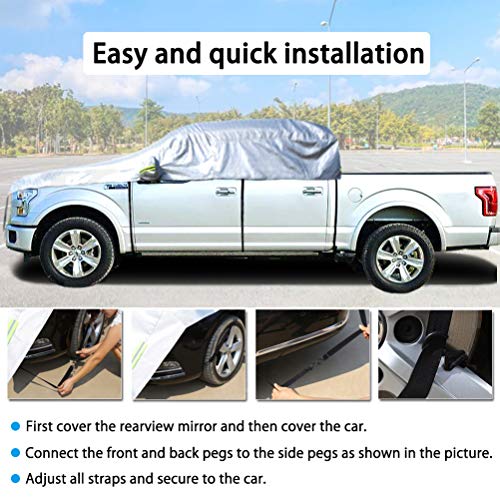 Half Car Cover All Weather Car Body Cover Sunshade Cover Snow Cover Waterproof Snowproof Universal 210D Oxford Fabric (Fit Small/Medium Size Pickup (Crew Cab)) - size: Pickup (Crew Cab)