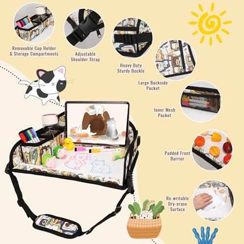 Kids Travel Tray for Airplane - Toddler Car Seat Table Tray, Road Trip Essentials for Boys & Girls, Carseat Lap Desk for Kids Road Trip Activities, Cute Kitten - color: Cute Kitten