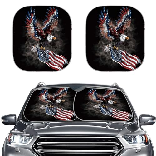 AFPANQZ Car Windshield Sun Shades Foldable Storage Sunshades UV Protection Folding Sun Blocks Universal Fit for Auto Car Vans Truck American Flag with Eagle Car Deocr Sunshade - color: American Flag with Elgle