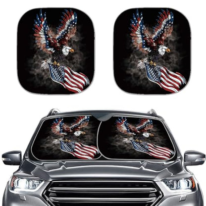 AFPANQZ Car Windshield Sun Shades Foldable Storage Sunshades UV Protection Folding Sun Blocks Universal Fit for Auto Car Vans Truck American Flag with Eagle Car Deocr Sunshade - color: American Flag with Elgle