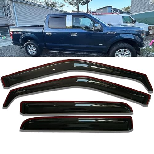 in-Channel Window Visors Rain Guards Side Wind Deflectors for Ford F150 2015-2020 SuperCrew/Crew Cab, Ford F250-F550 2017-2025 Super Duty SuperCrew/Crew Cab, Vent Guard Shade Sun 194975 4-Pieces Set - size: 2015-2020 F150 Crew cab In-Channel