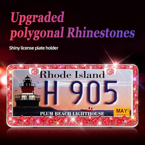 OKLPF Rhinestone Bling License Plate Frames for Women - Sparkle with Glitter Crystals & Diamond Bedazzled License Plate Cover, Fits Standard US Plates, Comes with Anti-Theft Screws & Gift Box(Red) - color: Red, size: 2pc