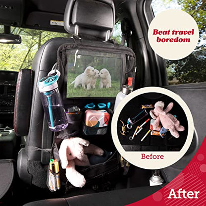 Lusso Gear Backseat Car Organizer- Kick Mat Protects Against Kids Feet - 12 Large Storage Pockets - iPad,Tablet, Water Bottle Holder- Durable, Heavy Duty Road Trip Essential (Black) - color: 1-Pack Black