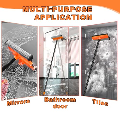 JEHONN Window Squeegee for Home Cleaning, 2-in-1 Car Windshield Washer Kit with Extension Pole 54.5 inches, Extendable Shower Glass Cleaner Tool for Mirror Auto Truck (Long & Short Handle Included)