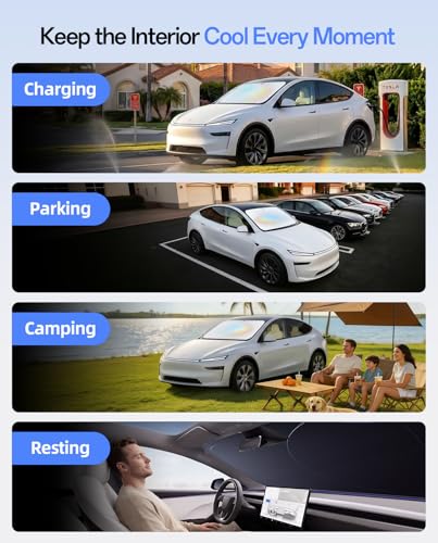 Windshield Sunshade for Tesla Model-Y: Custom Fit for Tesla Model Y (2020-2026 Juniper), Sliver - size: Model Y (2016-2026) V