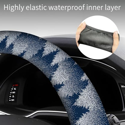 Steering Wheel Covers for Car, Truck, and SUV, Cute Non-Slip Breathable Elastic Steering Wheel, Car Accessories, Universal 15 Inch Leather Cover for Men Women Winter Trees - color: Winter Trees