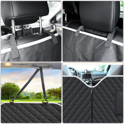 Meolsaek Dog Hammock for Car Back Seat Scratch Proof Nonslip Pet Car Seat Cover,Side Flaps with Zipper, Heavy Duty Car Seat Cover for Dogs with Storage Bag (Black-Zipper) - color: White