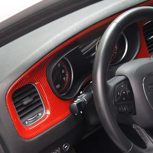 crosselec Carbon Fiber Center Consoles Dashboard Instrument Gauge Cluster Dash Air Vent Panel Kit Cover Trim Garnish Bezel for for Dodge Charger 2015-2023 (red Carbon Fiber) - color: red carbon fiber