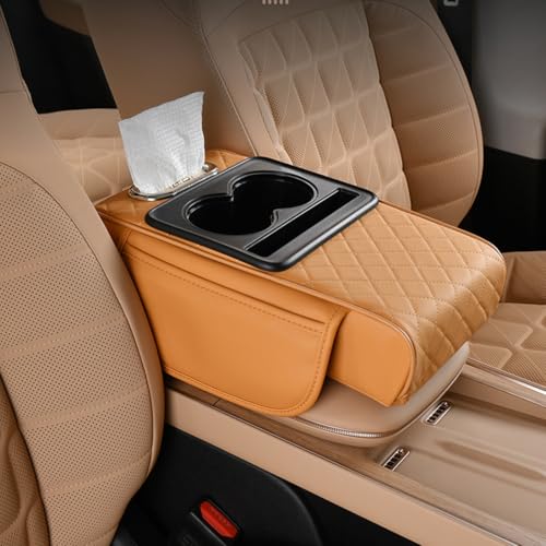 Car Armrest Cushion,5-in-1 Center Console Cover with 2 Storage Bags Cup Holder, Tissue Box Slot, Phone Slot for Sedans, Car Accessories Interior Organizers (Orange) - color: Orange