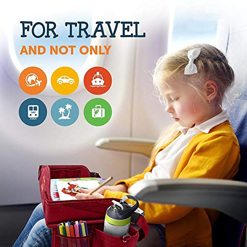Coolmum Kids Travel Tray, Toddler Car Seat Tray, Double Sided Activity Organizer, Snack Lap Tray, Baby Stroller Table, Airplane Play Table, Waterproof and Foldable (Premium Red) - color: Premium Red