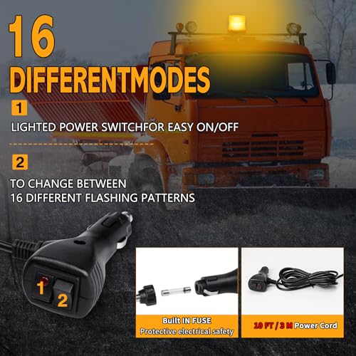 60 LED Amber Magnetic Strobe Light, 12-24V Rooftop Warning Flashing Light, Emergency Beacon Light for Pickup Truck, Forklift, Engineering Vehicles and Golf Carts - color: Yellow