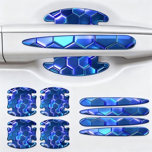 8PCS Car Door Handle Scratch Protectors,3D Patterned-Marking，Anti Scratch, Automotive Door Handle Paint Protective Film Cover Accessories, Universal for Most Cars (Blue) - color: Blue